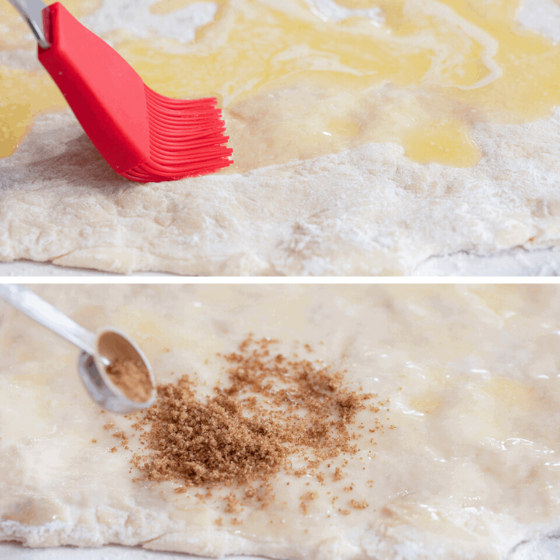 Adding Butter and then Cinnamon Sugar to Raw Dough