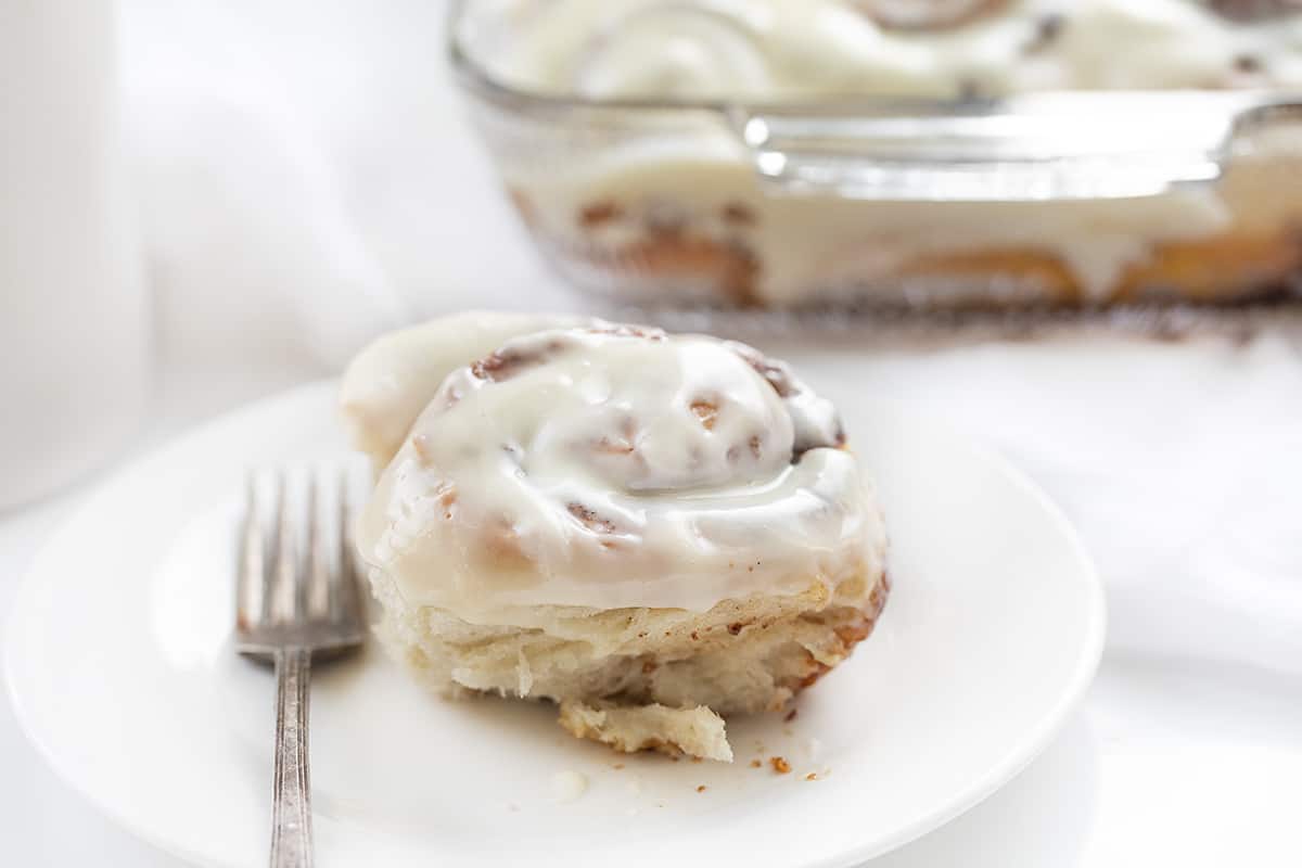 Sourdough Cinnamon Roll on White Plate with Fork