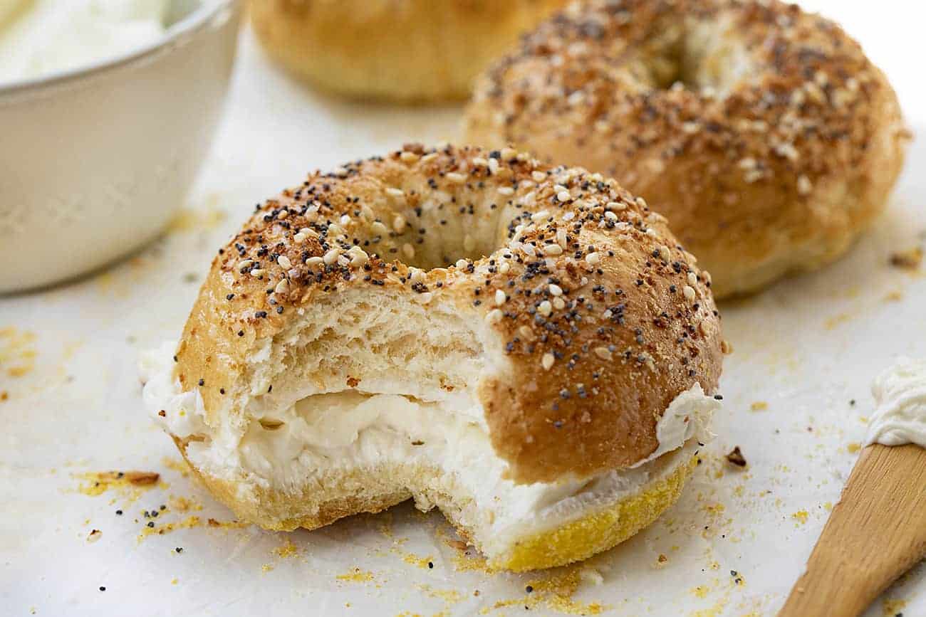 Bit Into Everything Bagel with Cream Cheese Inside