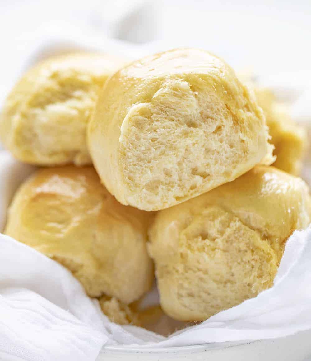 Bowl of Homemade Hawaiian Rolls on White Towel