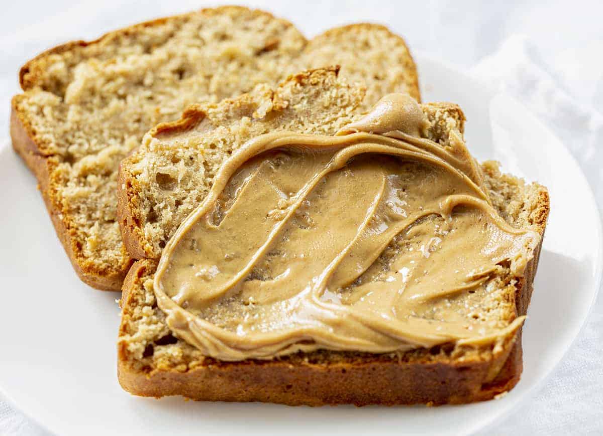 Slices of Peanut Butter Bread with more Peanut Butter on Top