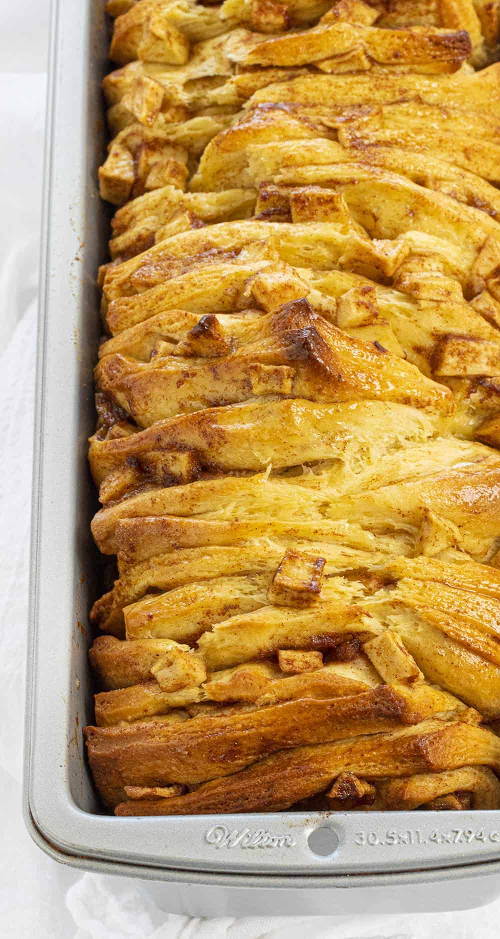 Pan of Just Baked Apple Pull Apart Bread