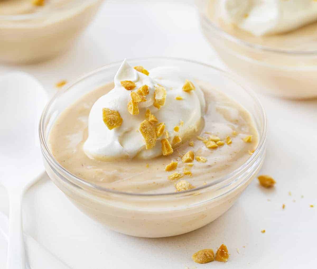 Homemade Peanut Butter Pudding with Whipped Topping and Peanuts