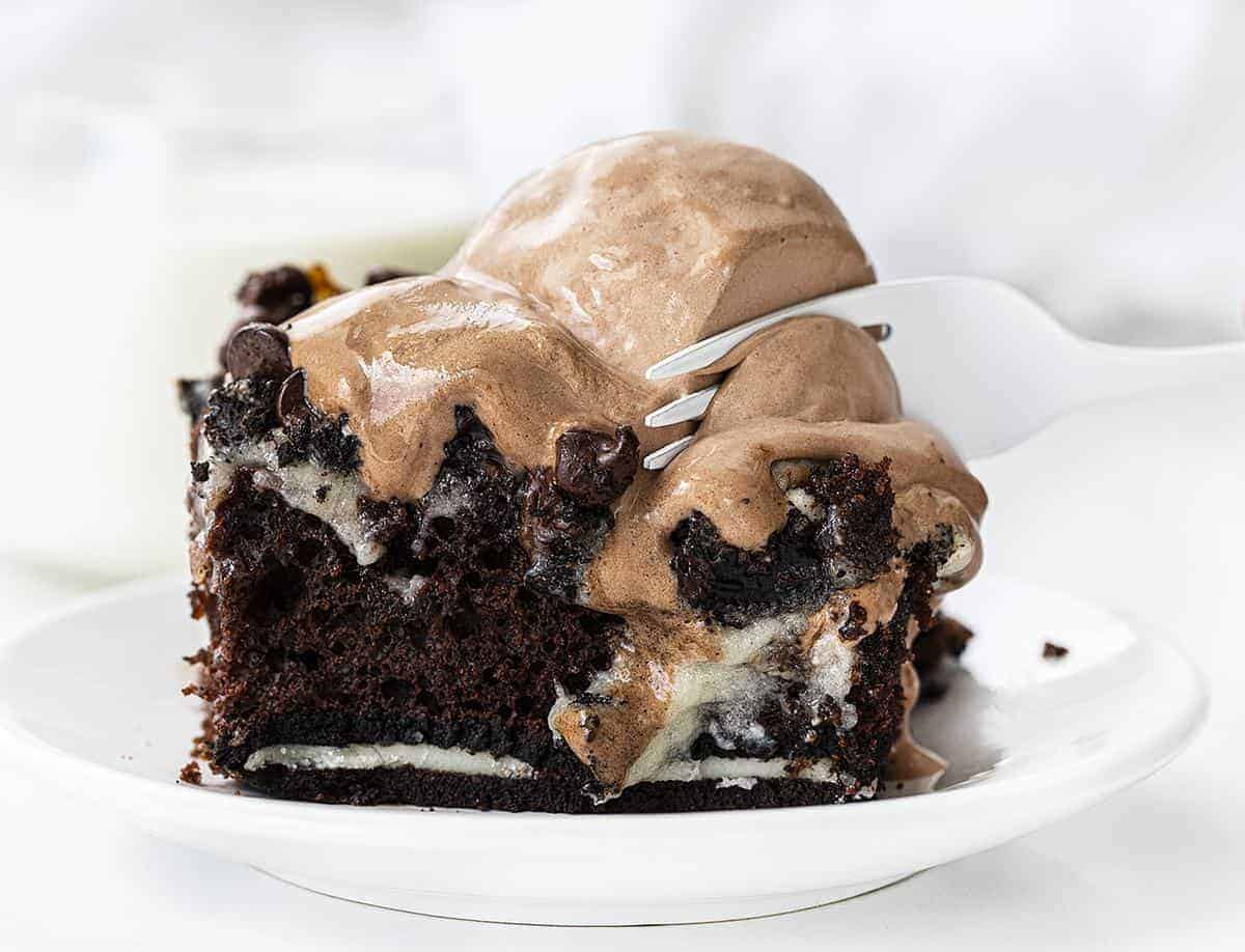 White Fork Taking a Bite of Oreo Earthquake Cake