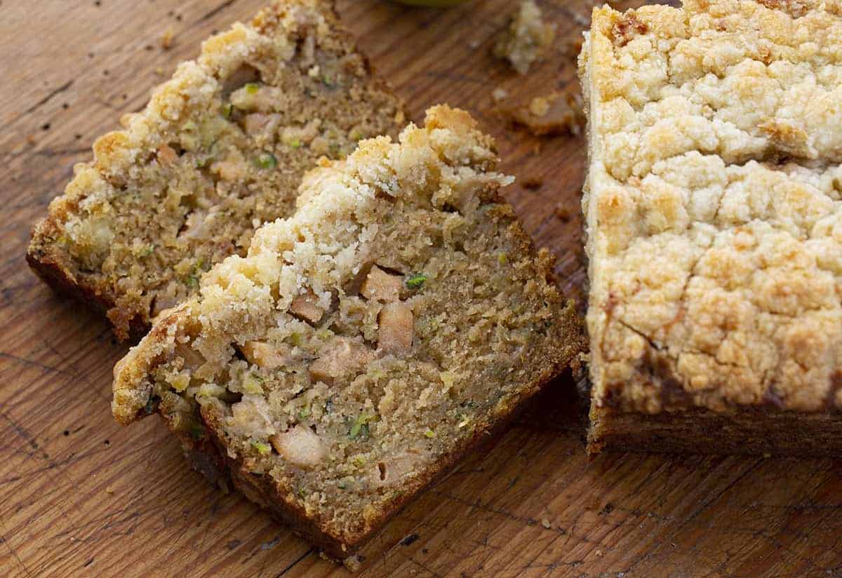 Apple Zucchini Bread Cut into Slices from Loaf