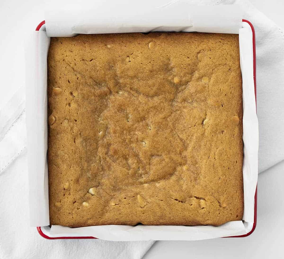 Pumpkin Spice Snack Cake from Overhead in a Pan