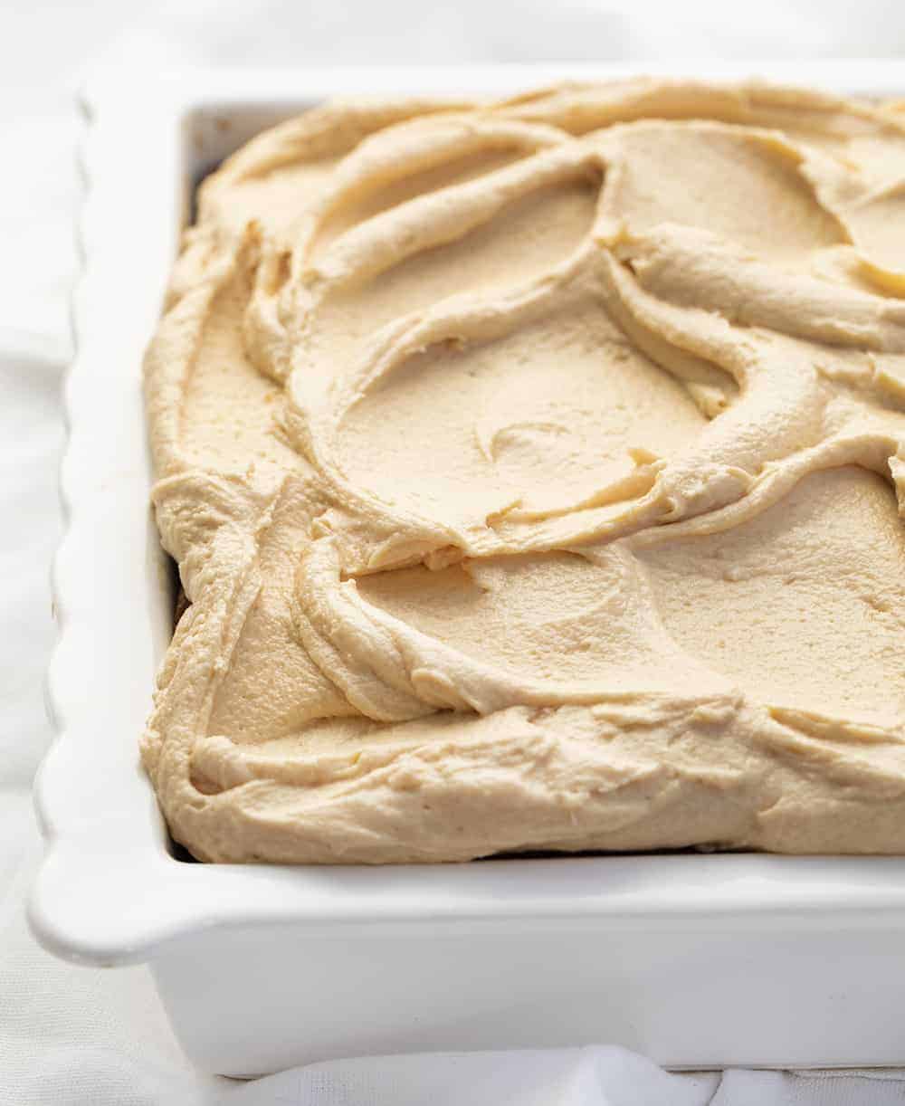 Pan with Gingerbread Cake with Salted Caramel Frosting