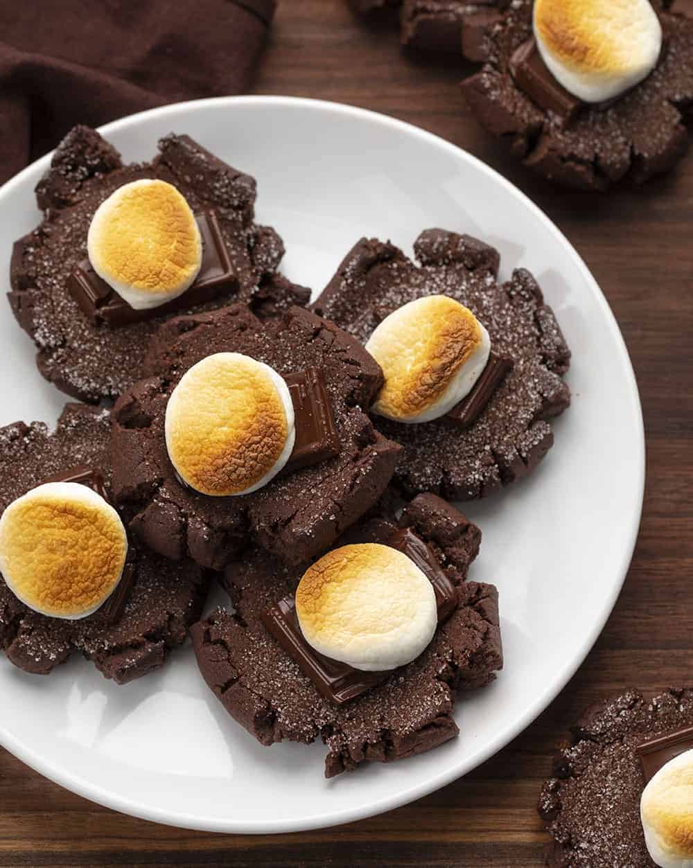 Plate of Chocolate Marshmallow Cookies from Overhead
