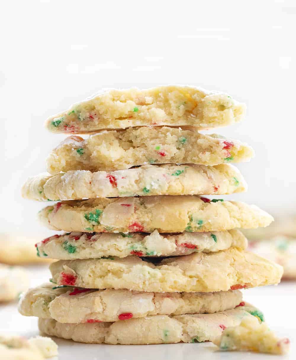 Christmas Ooey Gooey Cookies Stacked with one Broken