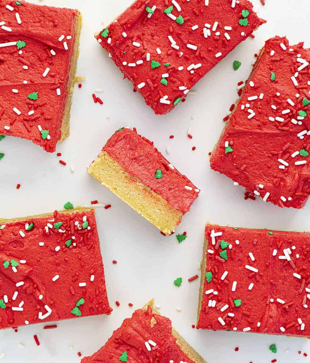 Overhead of Cut Sugar Cookie Bars for Christmas