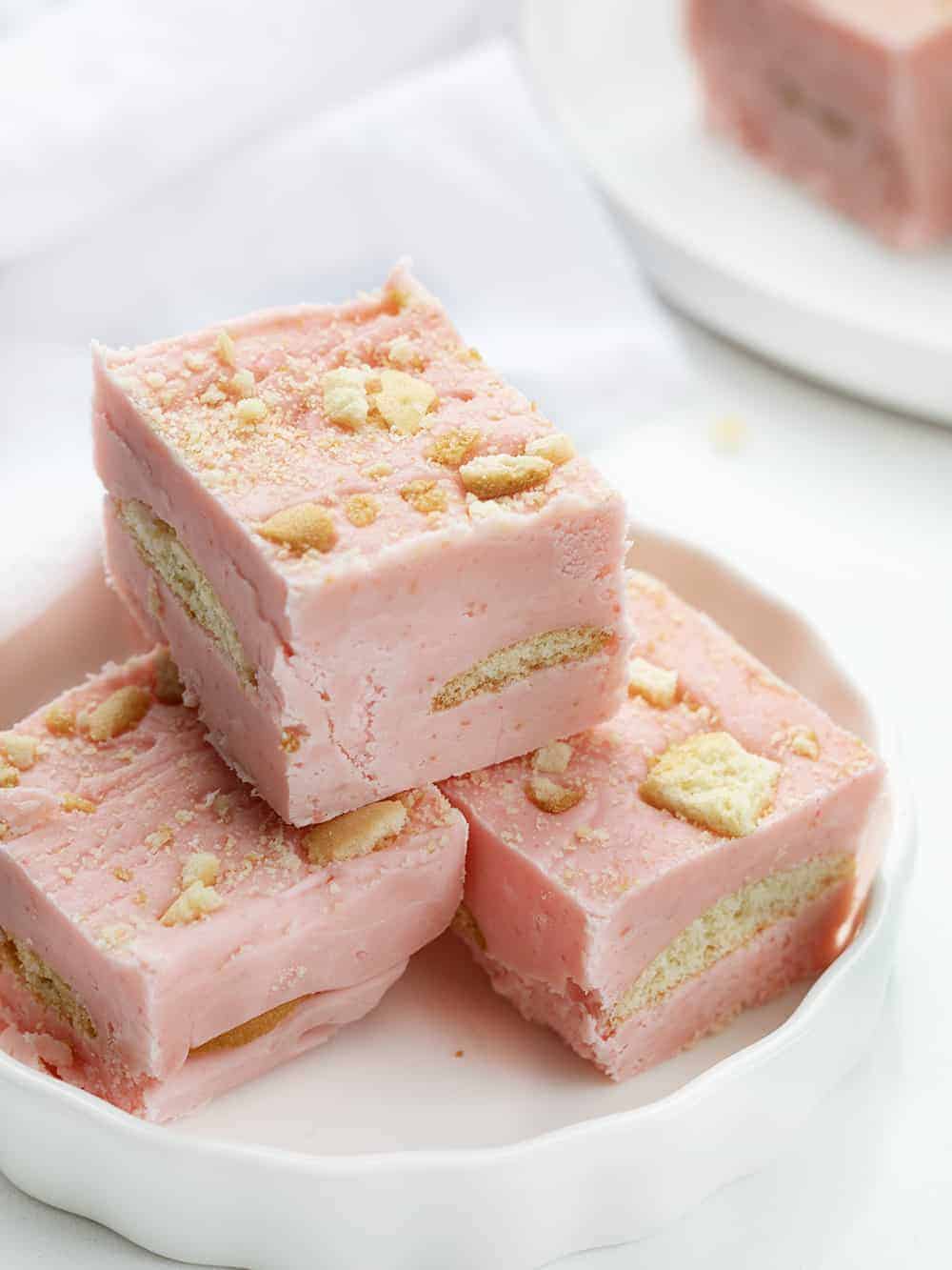 Strawberry Shortcake Fudge Stacked