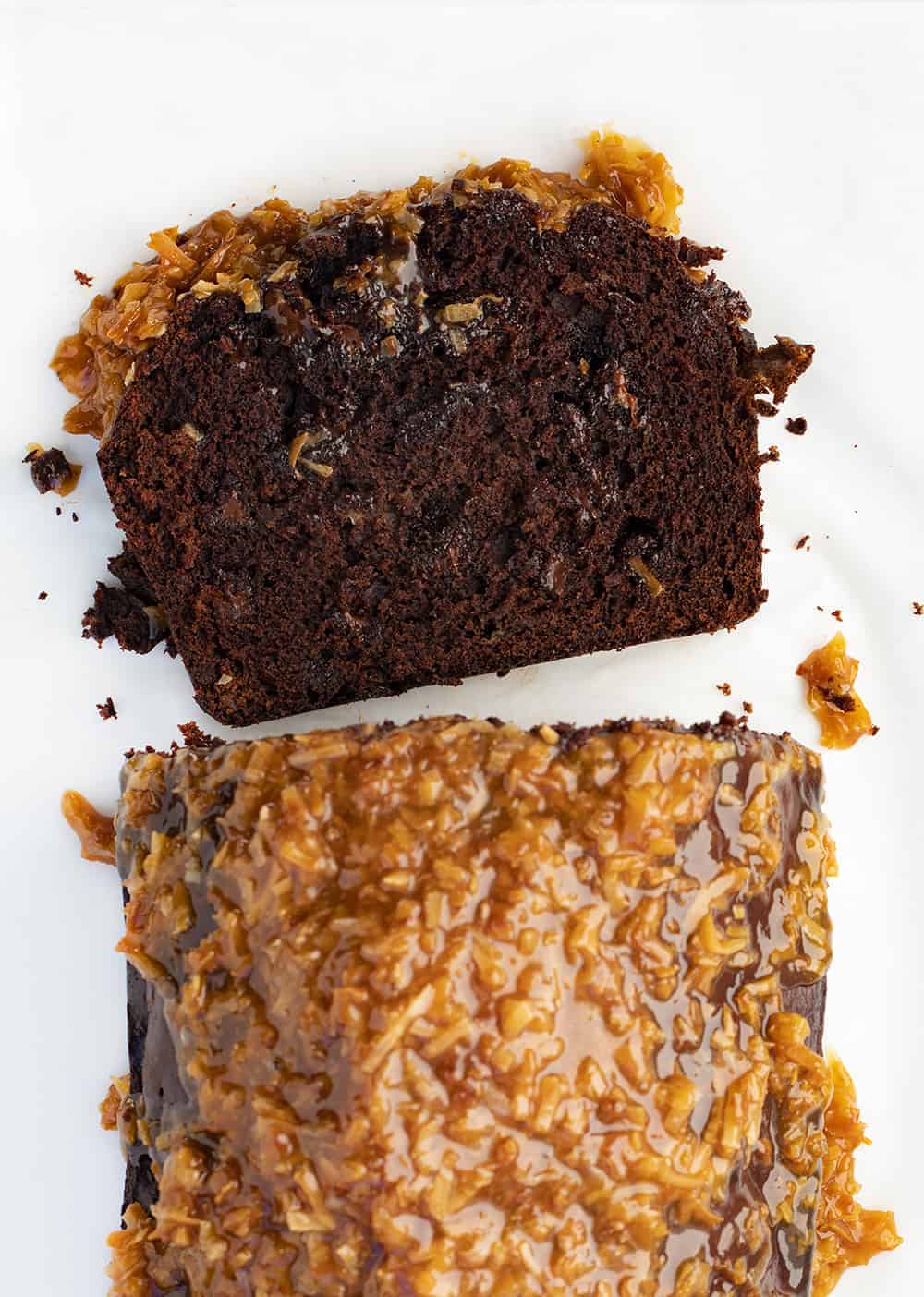 Toasted Coconut Chocolate Banana Bread Recipe - Samoa Bread with Slice Cut