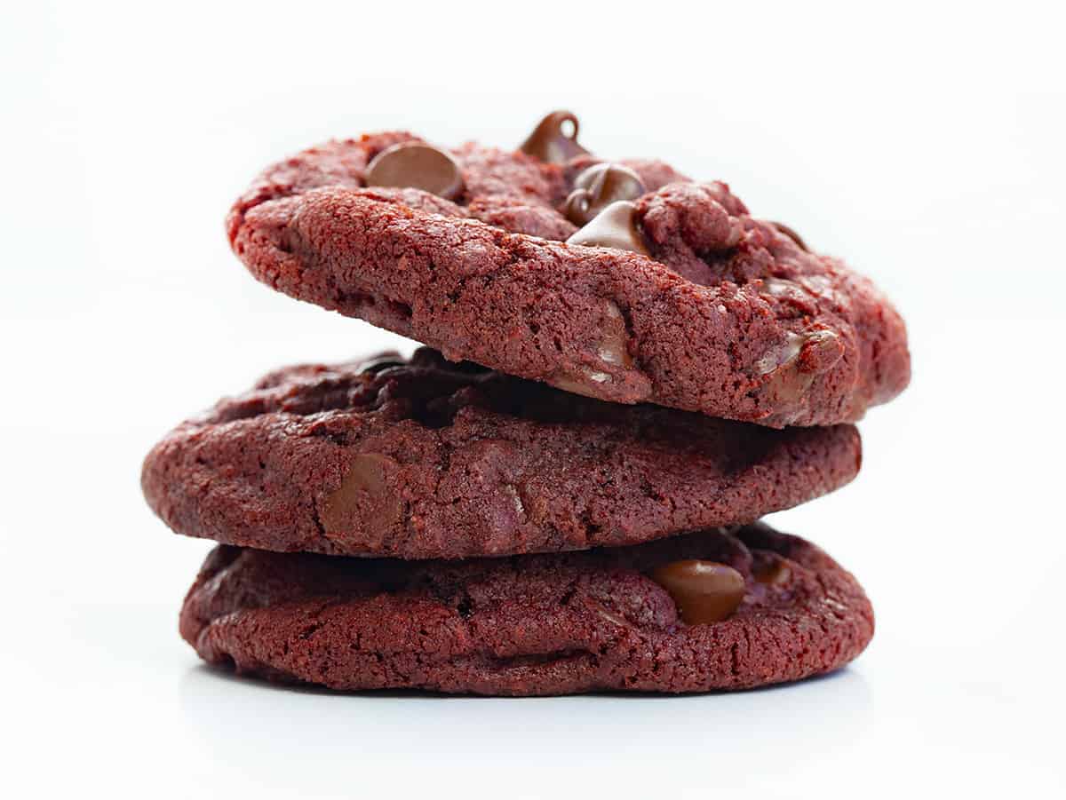 Stacked Red Velvet Chocolate Chip Cookies