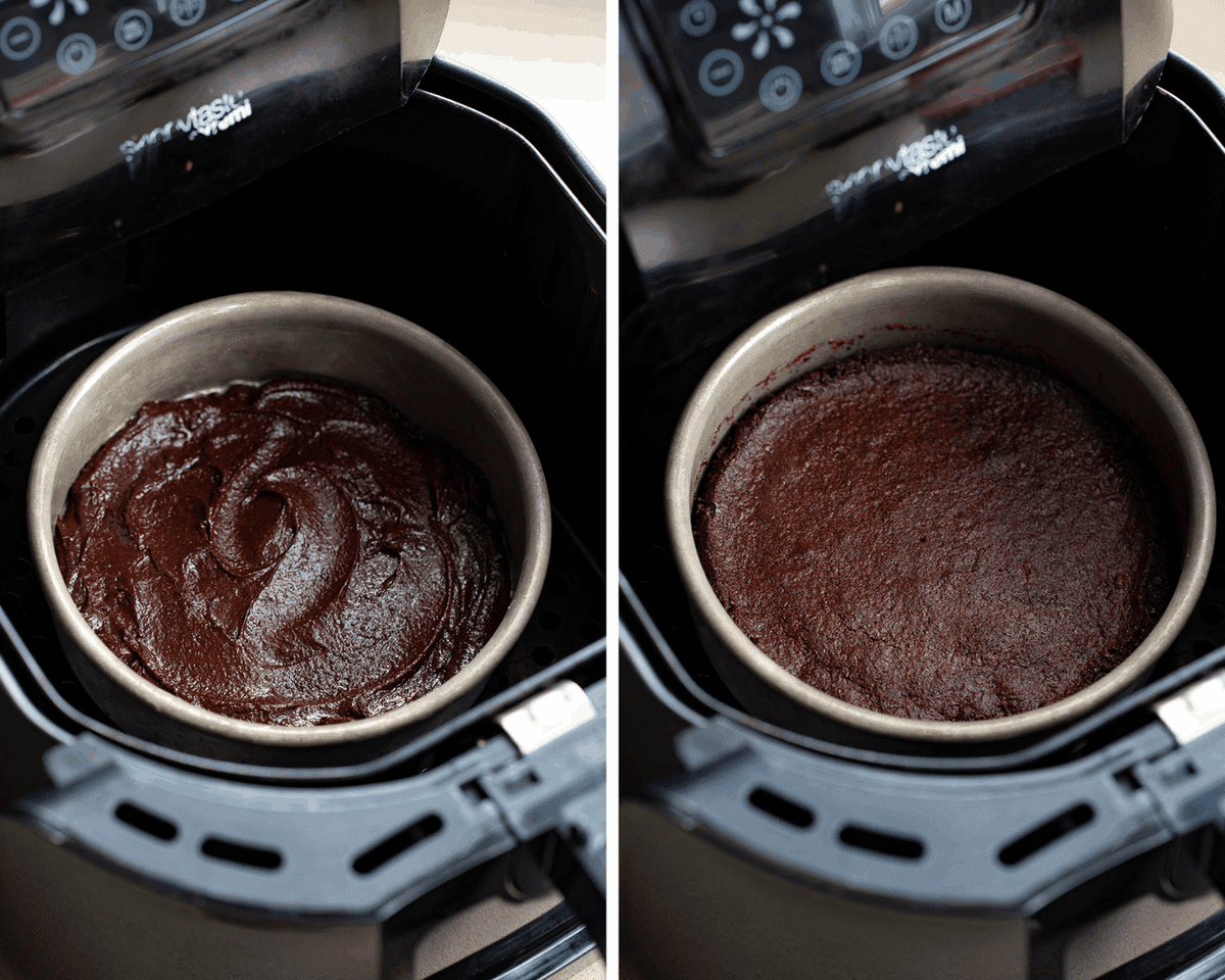 Before and After of Air Frying From-Scratch Brownies for Two 