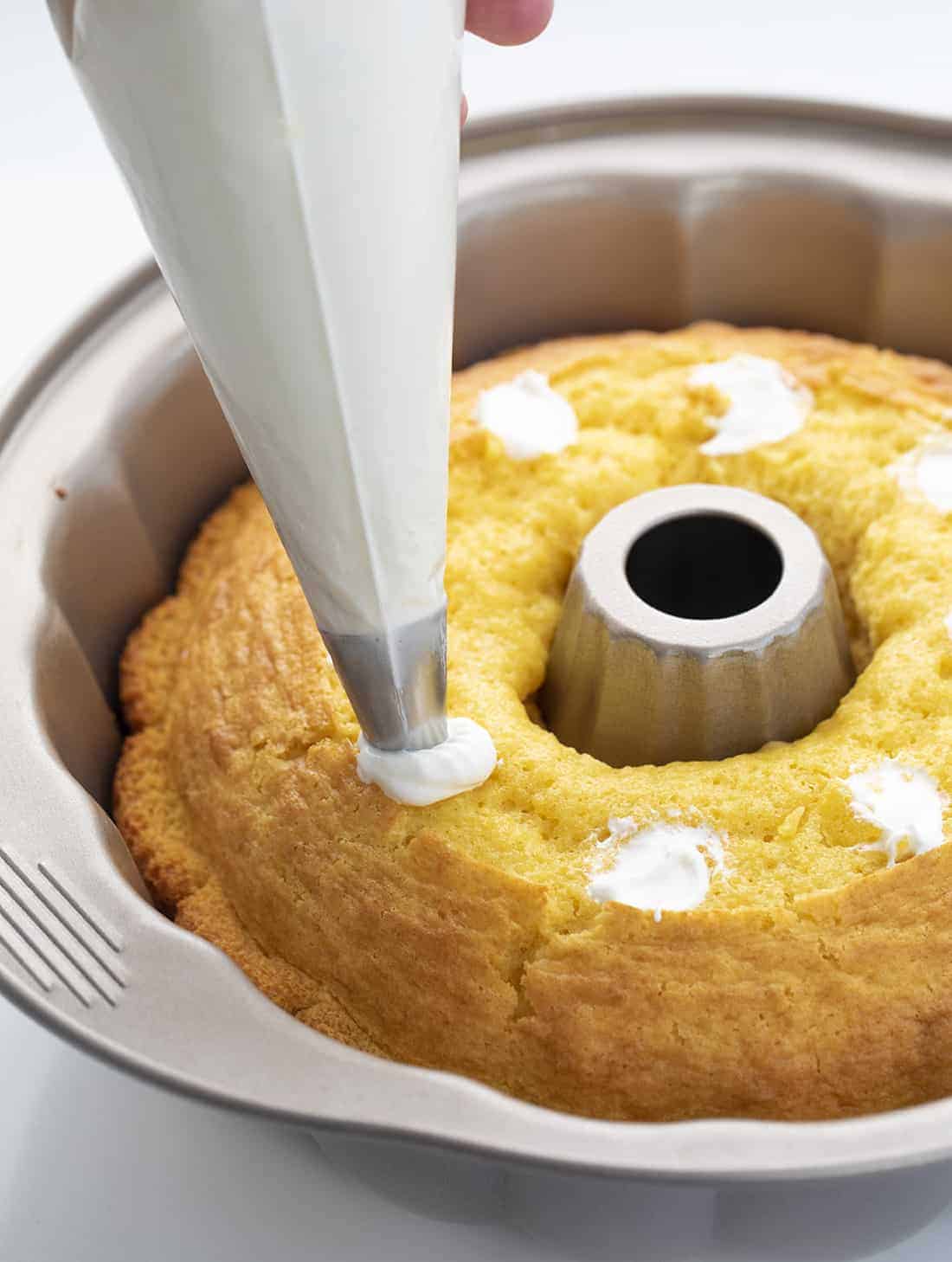 Adding Cream to Cream Filled Yellow Cake {Twinkies Copycat}