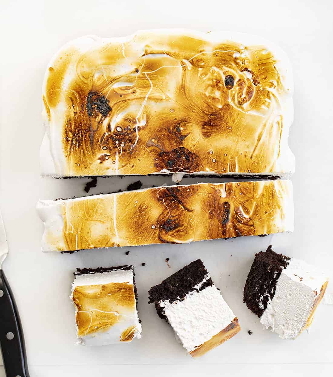 Toasted Marshmallow Brownies Cut Into Pieces