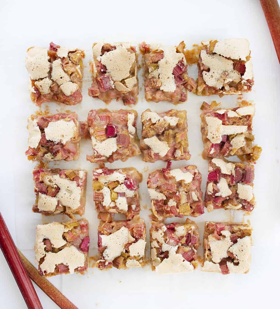 Overhead Image of Cut Into Rhubarb Bars