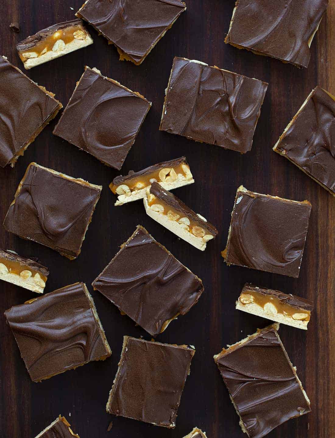 Overhead of Homemade Snickers Bars
