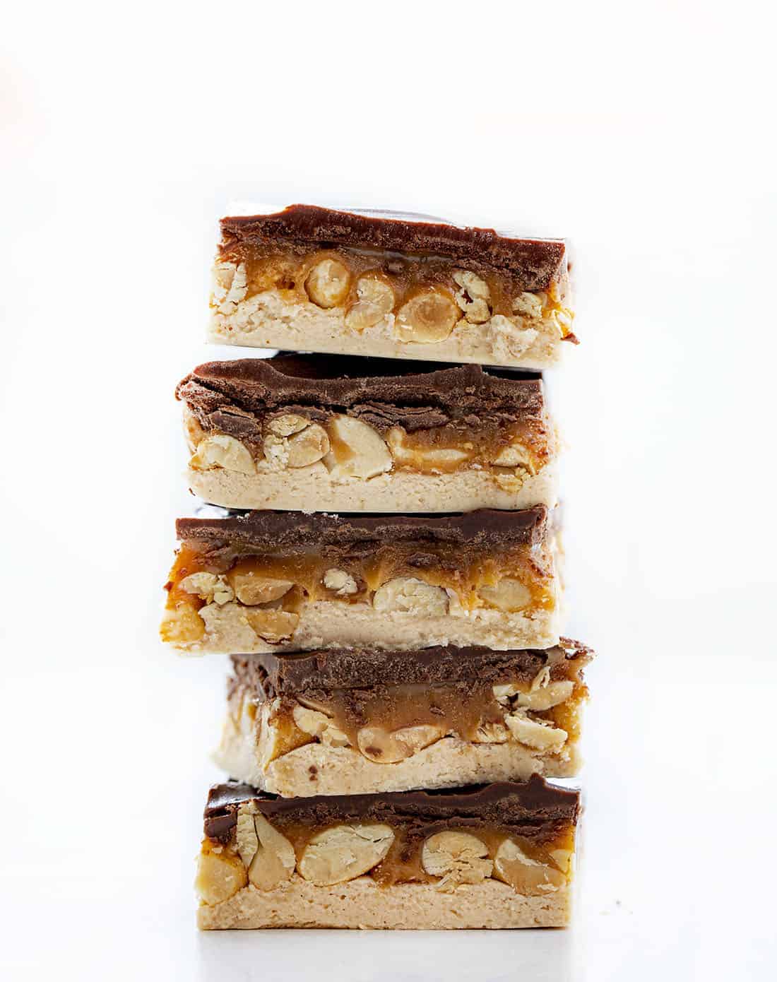 Stack of Homemade Snickers Bars