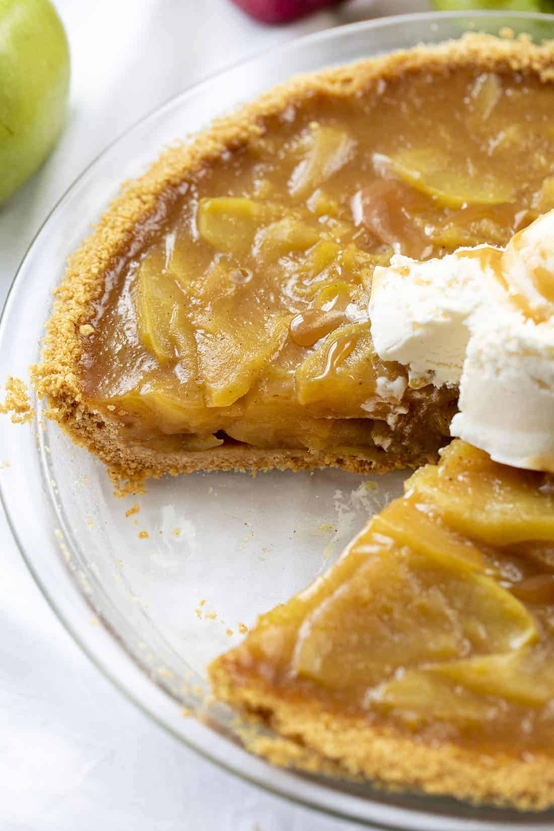 No Bake Apple Pie with Piece Removed