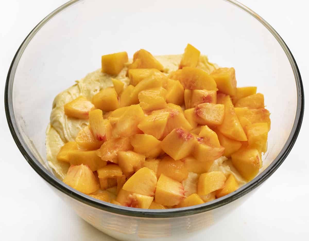 Cake Batter and Peaches in Bowl