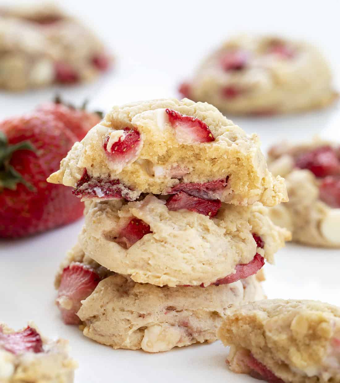 Stacked and Broken Into Soft Batch Strawberry Cookies