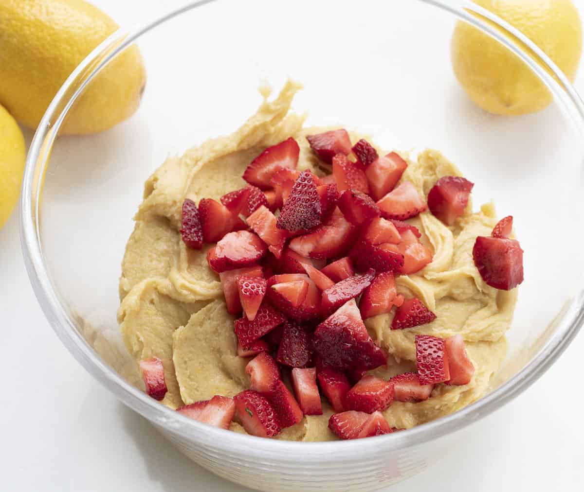 Raw Lemon Blondies Batter with Strawberries for Strawberry Lemon Blondies