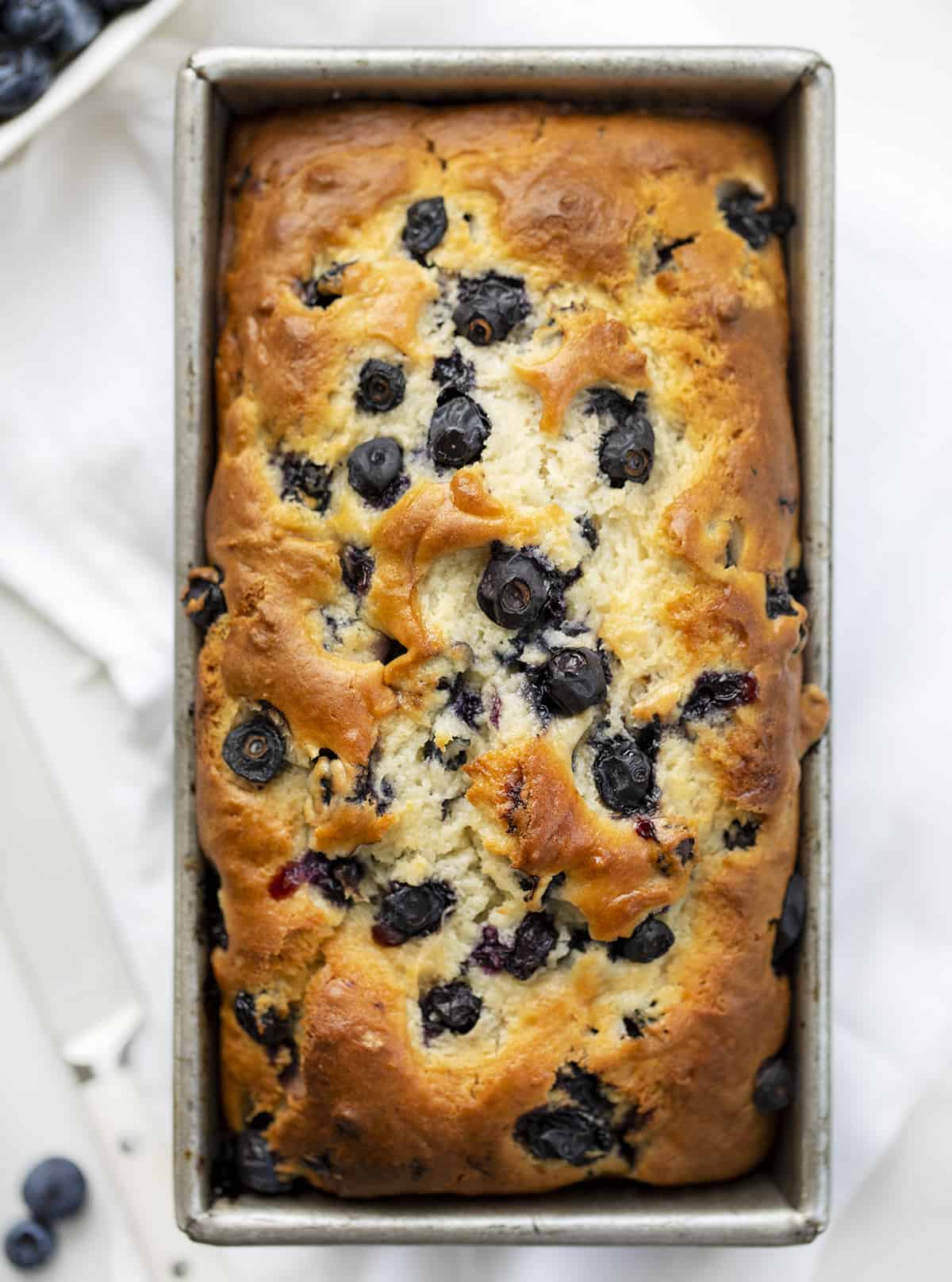 Overhead of Easy Blueberry Bread in Pan