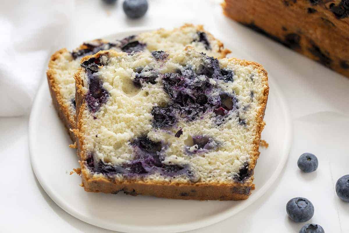 Slices Blueberry Bread on Plate