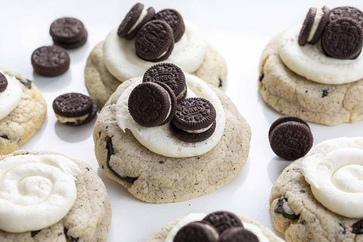 Copycat Crumbl Frosted Cookies & Cream Milkshake Cookies