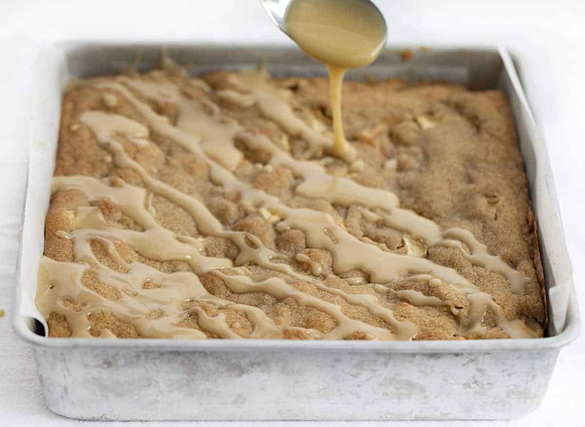 Drizzling Maple Glaze over Apple Blondies