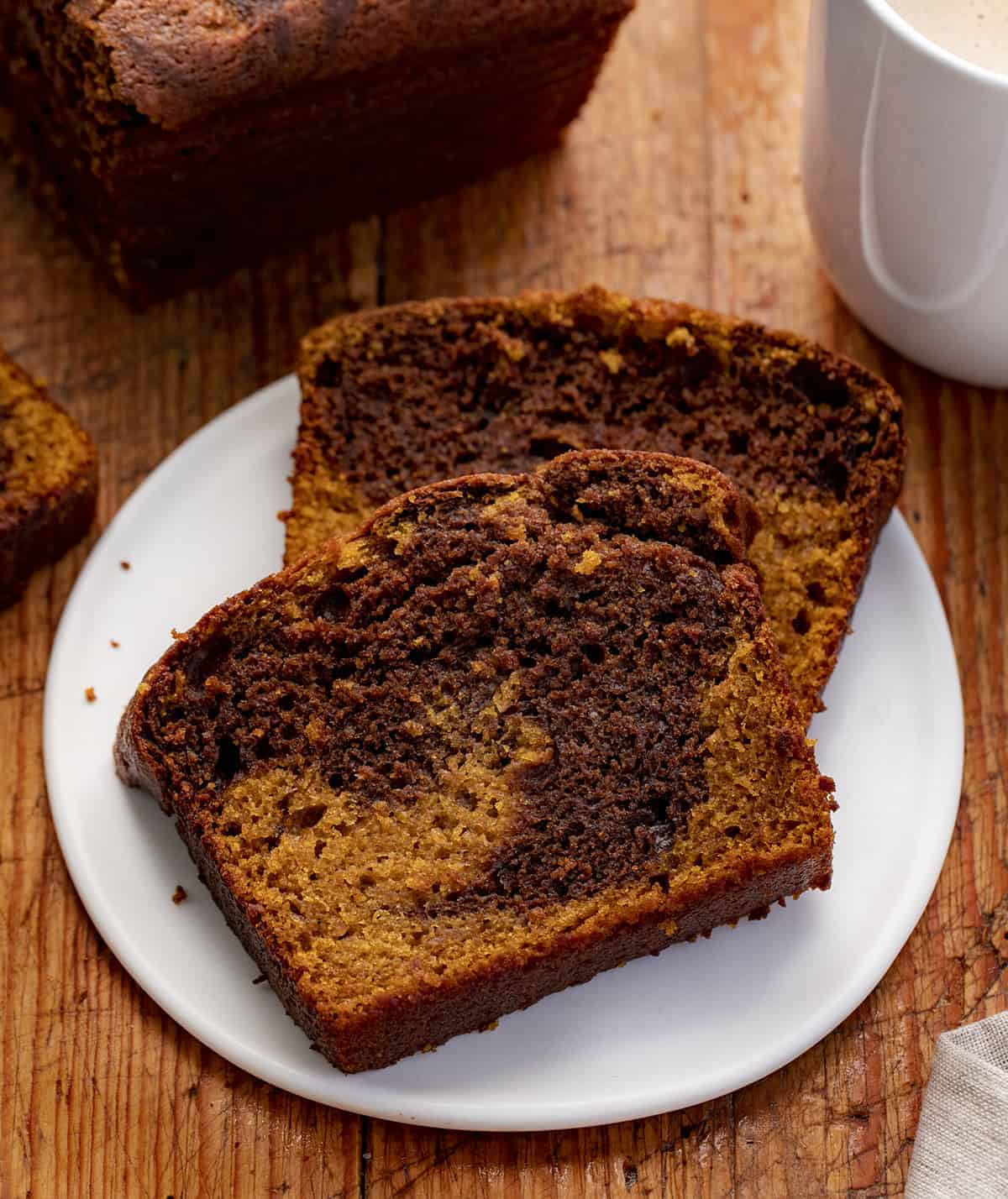 Pieces of Pumpkin Chocolate Bread on Plate