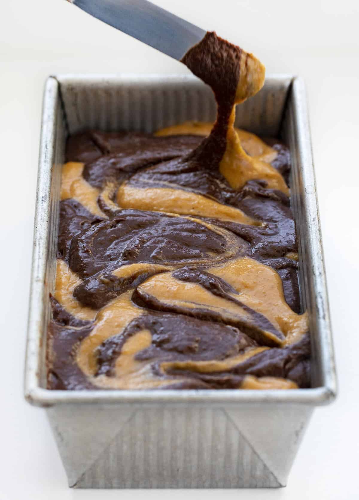 Raw Batter in Pan for Pumpkin Chocolate Bread
