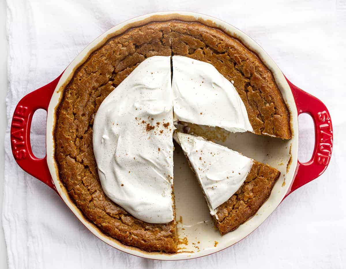 Impossible Pumpkin Pie in Pie Dish with Piece Removed