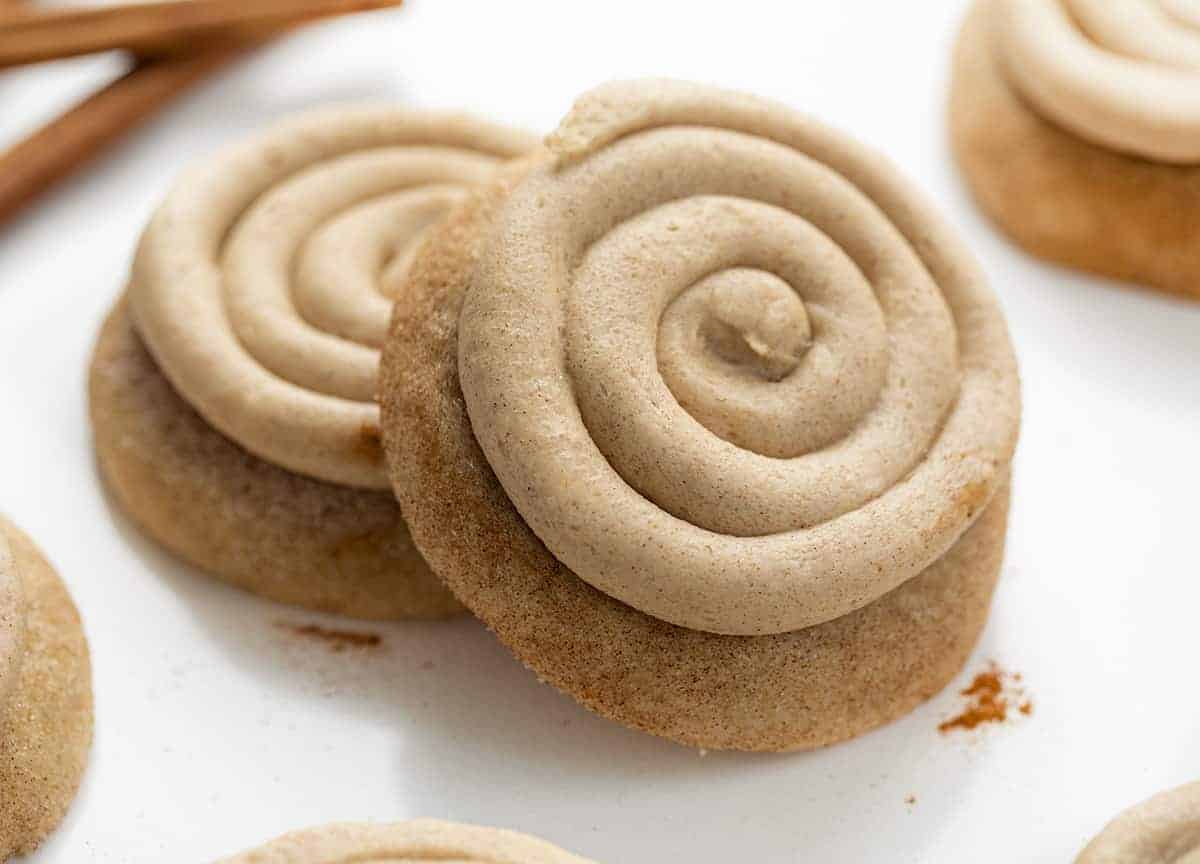 Churro Cookies Stacked on Each Other with Cinnamon Sticks
