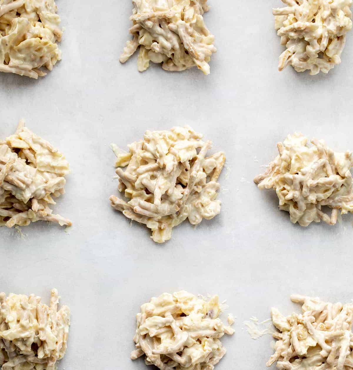 Overhead image of Haystacks on a Sheetpan