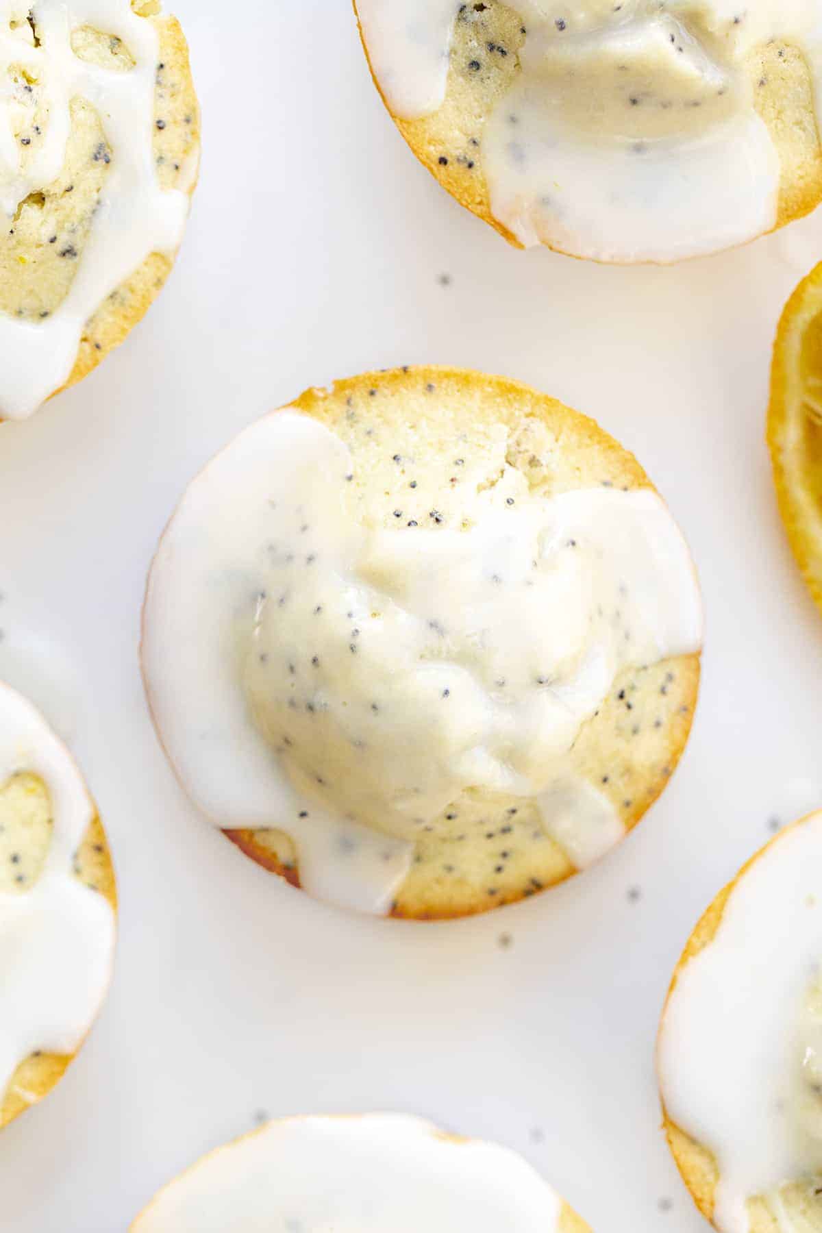 Overhead image of Lemon Poppy Seed Muffins with Glaze