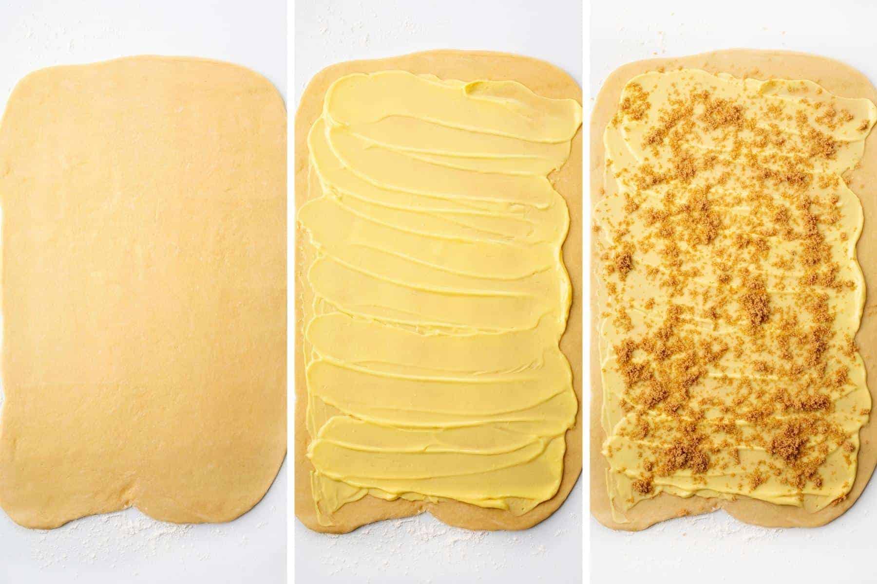 Steps for adding filling to Banana Cream Sweet Roll