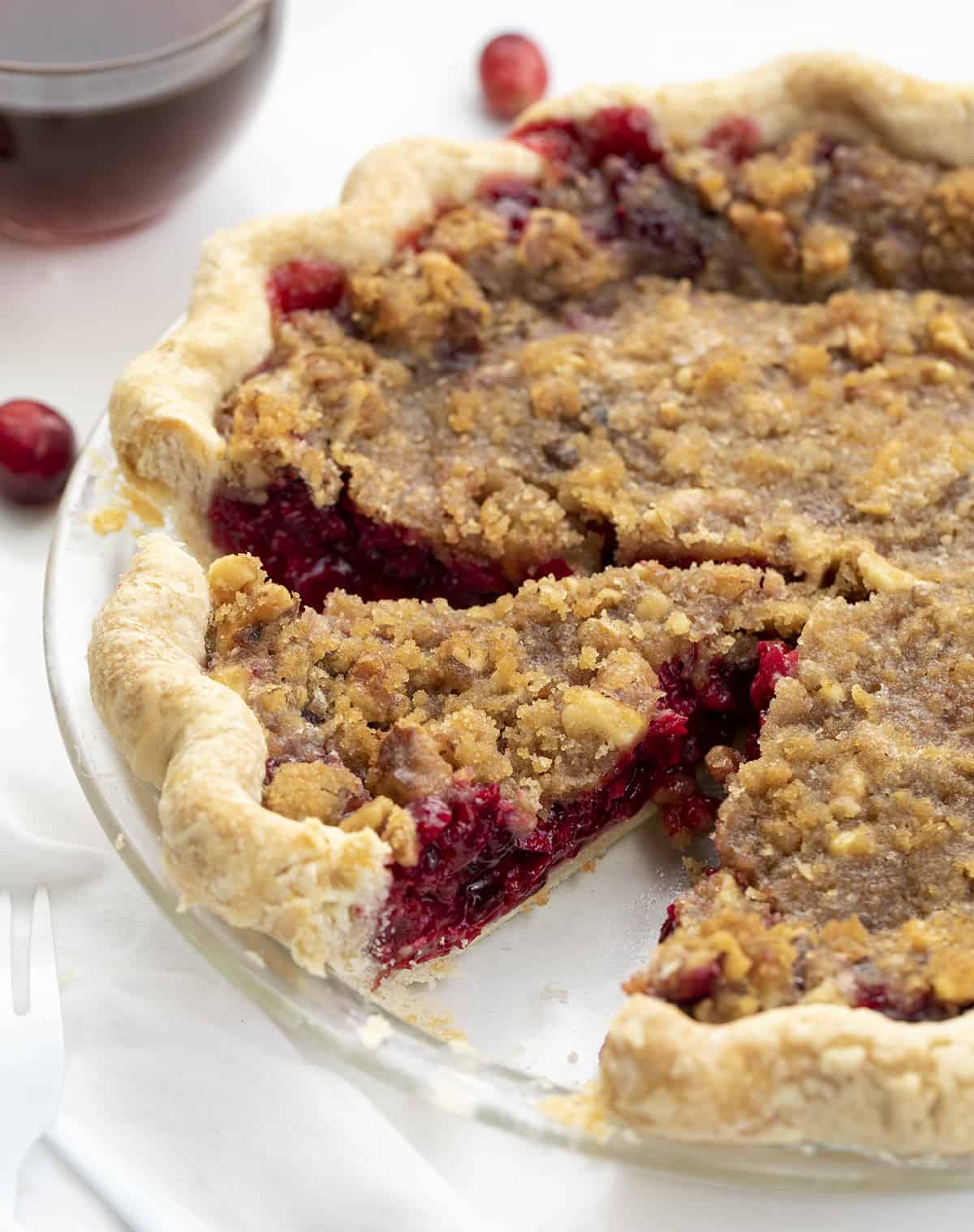 Cranberry Pie With a Piece Cut Out