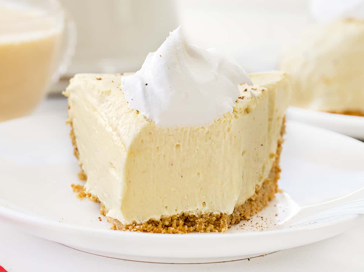 Slice of Eggnog Pie with Bite Removed