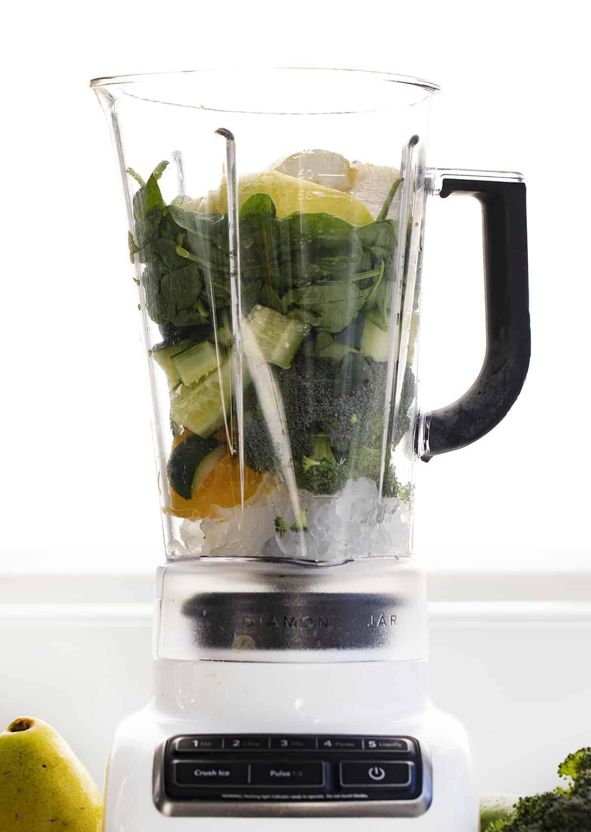 Ingredients for Green Smoothie in a Blender