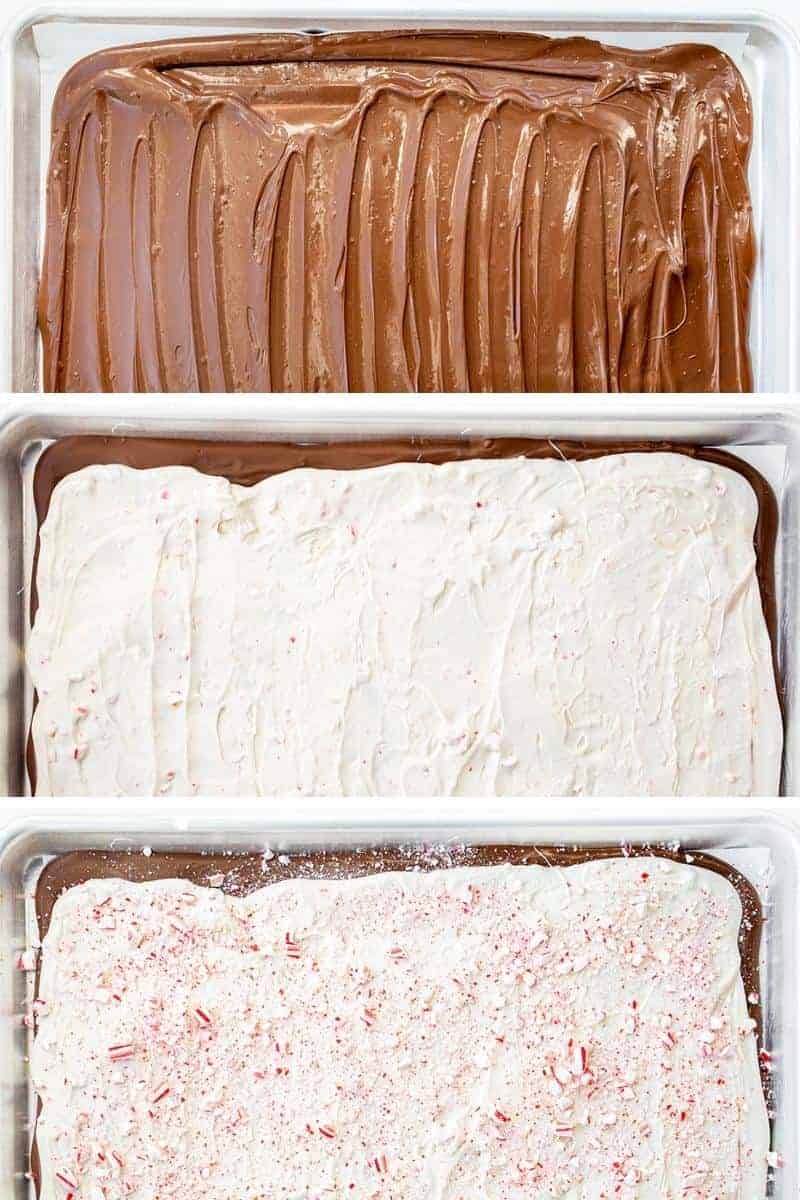 Layers of Building Peppermint Bark with Chocolate
