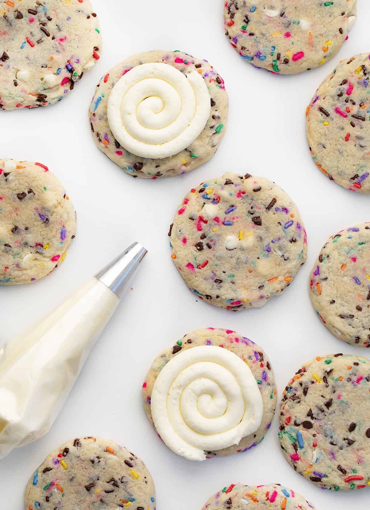 Adding Buttercream Frosting in a Swirl to Birthday Cake Cookies