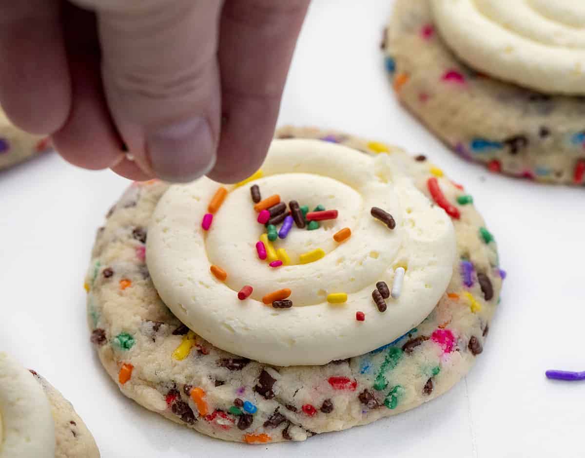 Adding Sprinkles to Birthday Cake Cookies