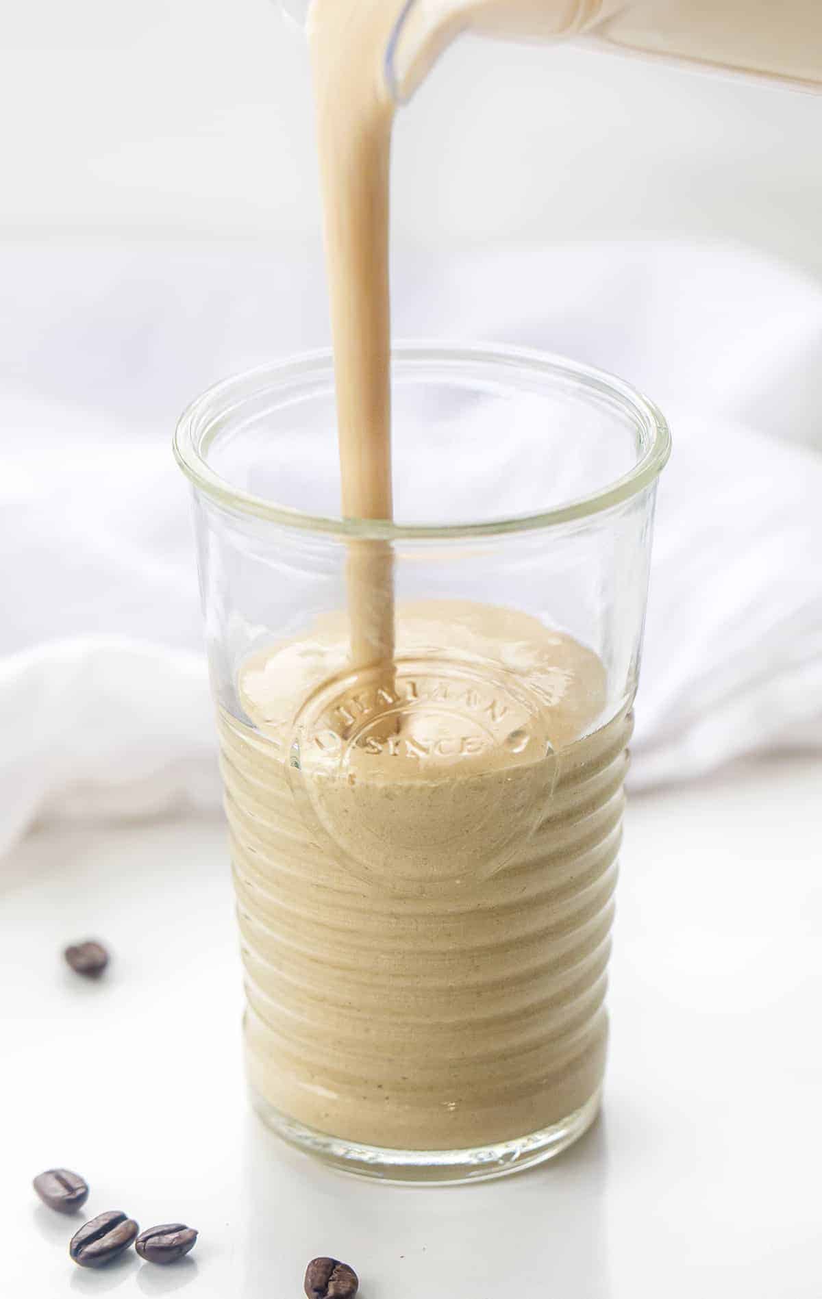 Pouring Coffee Breakfast Smoothie - Good Morning Smoothie Into a Glass.