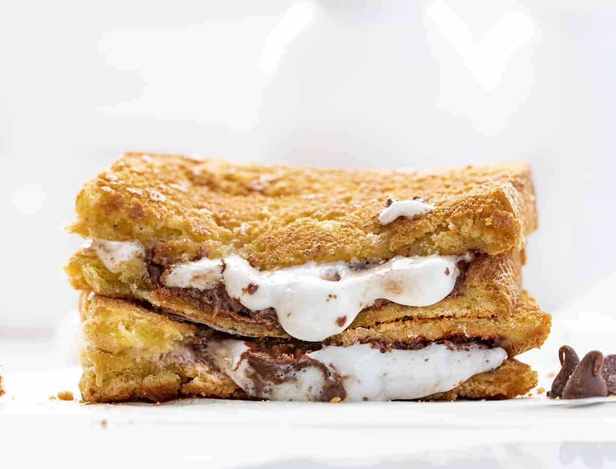 Fried Smore's Sandwich - Smores Grilled Cheese Cut in Half and Stacked