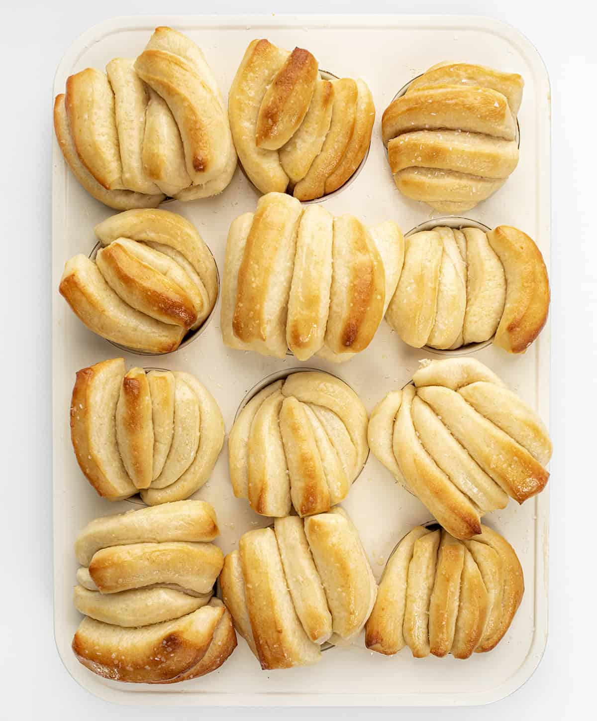 Overhead image of a pan of Butterflake Rolls