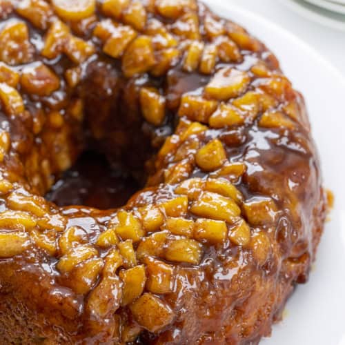 Close up of Top of Caramelized Banana Monkey Bread. Breakfast, Monkey Bread, Baking, Breakfast Bread, Morning, Breakfast Recipes, Monkey Bread with Bananas, Bananas Foster Monkey Bread, Bread Bombs, i am baker, iambaker