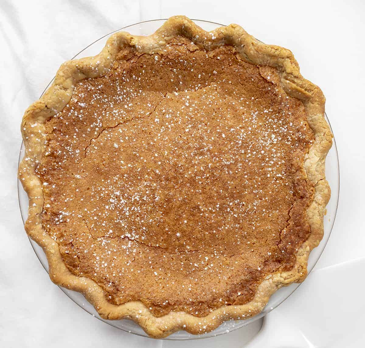 Baked Chess Pie from Overhead on White Surface