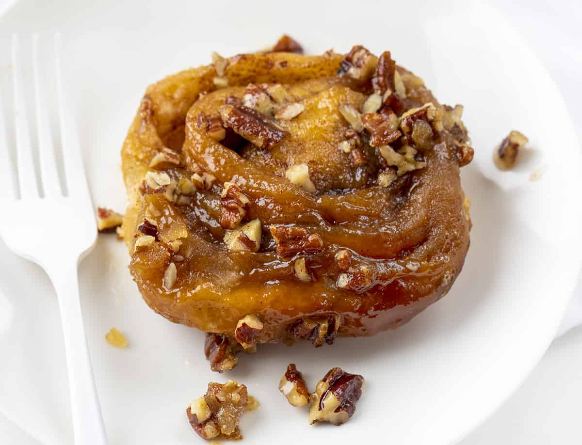 Sticky Bun on a White Plate